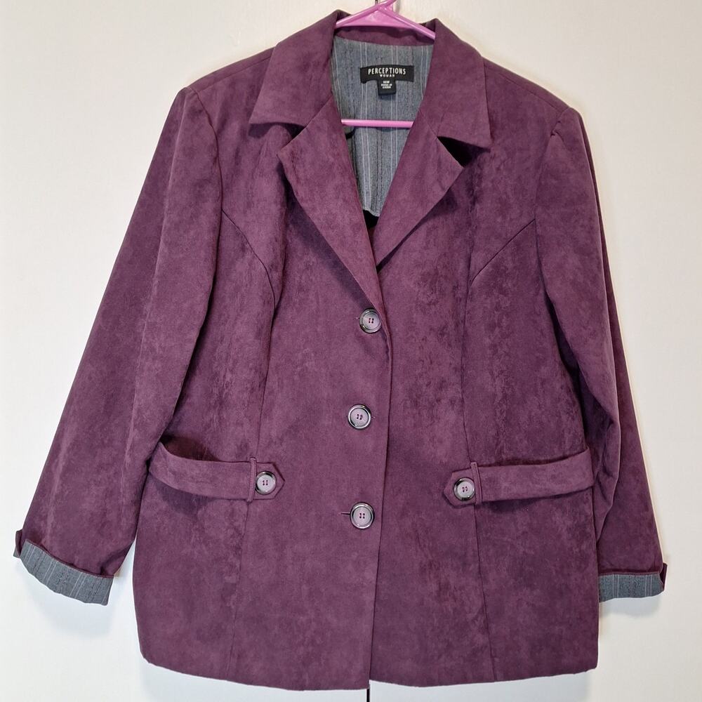 Perceptions Woman Plum Purple Faux Micro Suede Blazer 16W